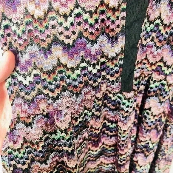 For Love and Lemons Lulu Mini Skater Dress Colorful Zip Zag Print Mesh Bodice - Picture 9 of 9